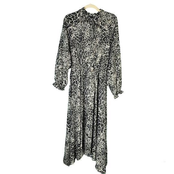 Banana Republic Animal Print Peasant Midi Long Sleeve Dress Size 10 Tall - Picture 2 of 7
